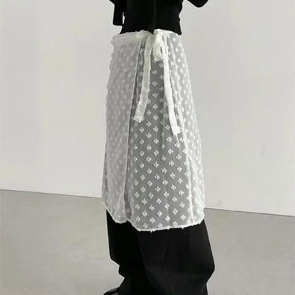 Tonngirls Korean Style See Through Skirt Women Lace Up Thin Lace Collocation Vintage Floral Ladies Skirts Y2k Streetwear 2000s