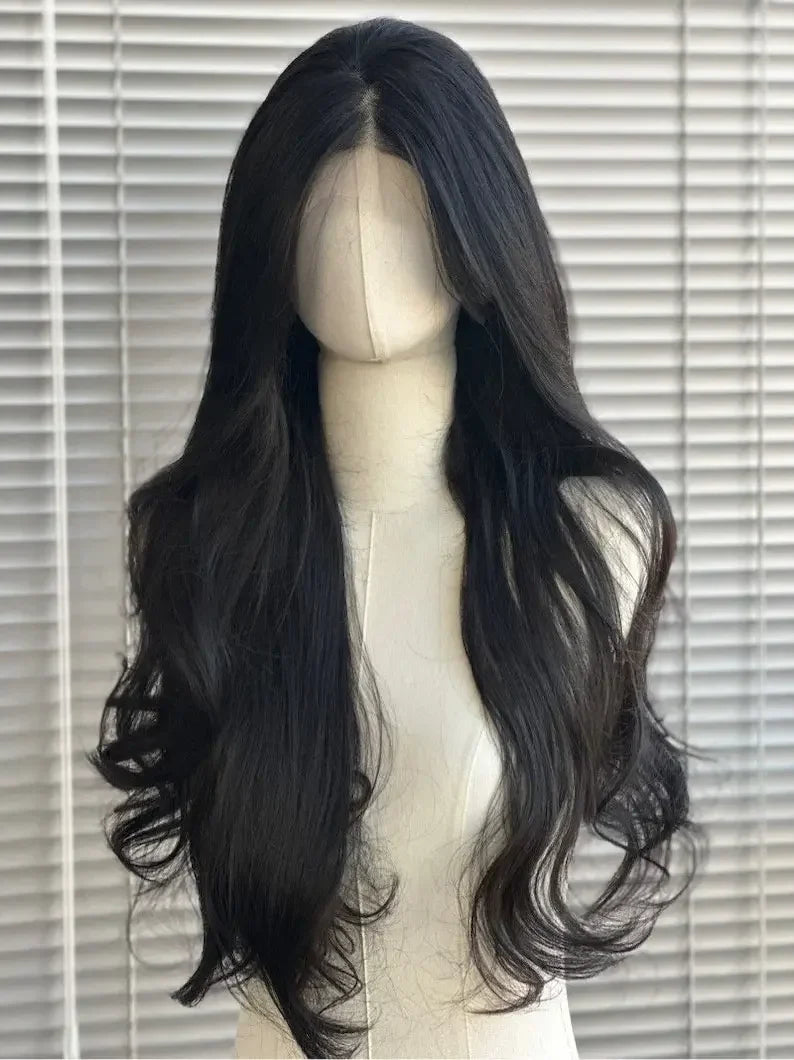 OKLULU  -  Black Wig for Women 13*4 Lace Front Wig Long Wavy Hair Deep Parting Black Curly Hair Natural Hairline Lace Front Synthetic Wig