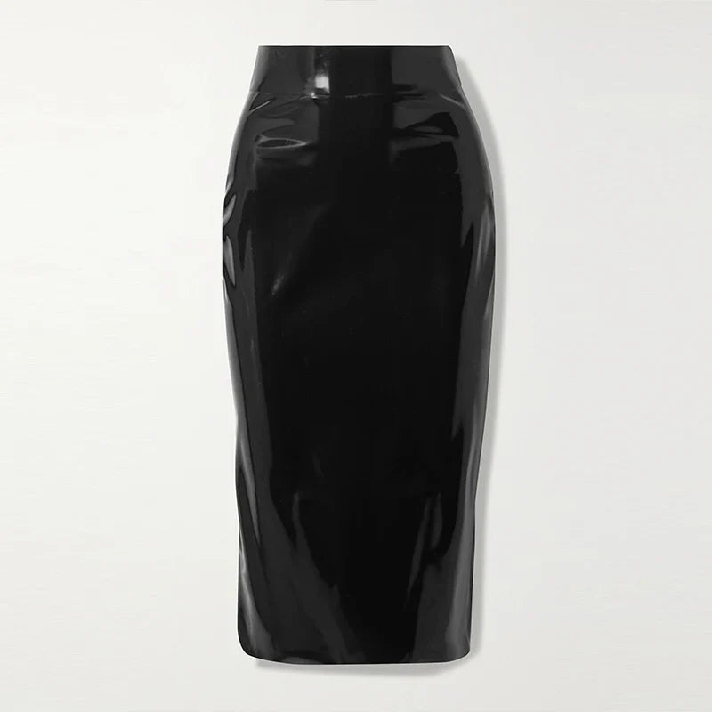 qgtao Women Patent Leather Full Zip Shiny Skirts Sexy Latex 3XL 4XL Plus Size Slim Skirt Lady High Waist Knee Length Midi Skirt Custom