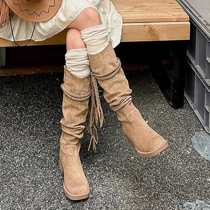qgtao High Heels Platform Long Boots Women Shoes 2024 Trend Autumn Winter Suede Snow Boots Brand Fashion Walking Pumps Botas Mujer