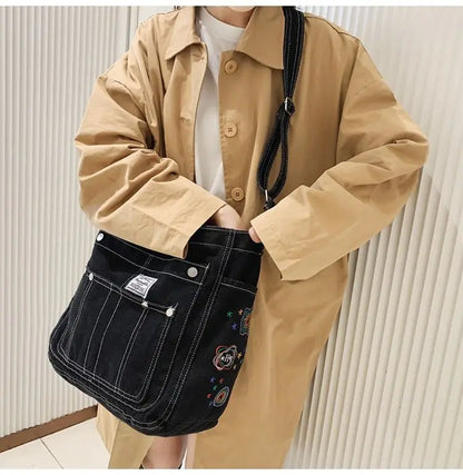 qgtao  Vintage Denim Handbag Women Retro Grunge Print Punk Casual Crossbody Bags Female Harajuku Y2k Messenger Bag Aesthetic