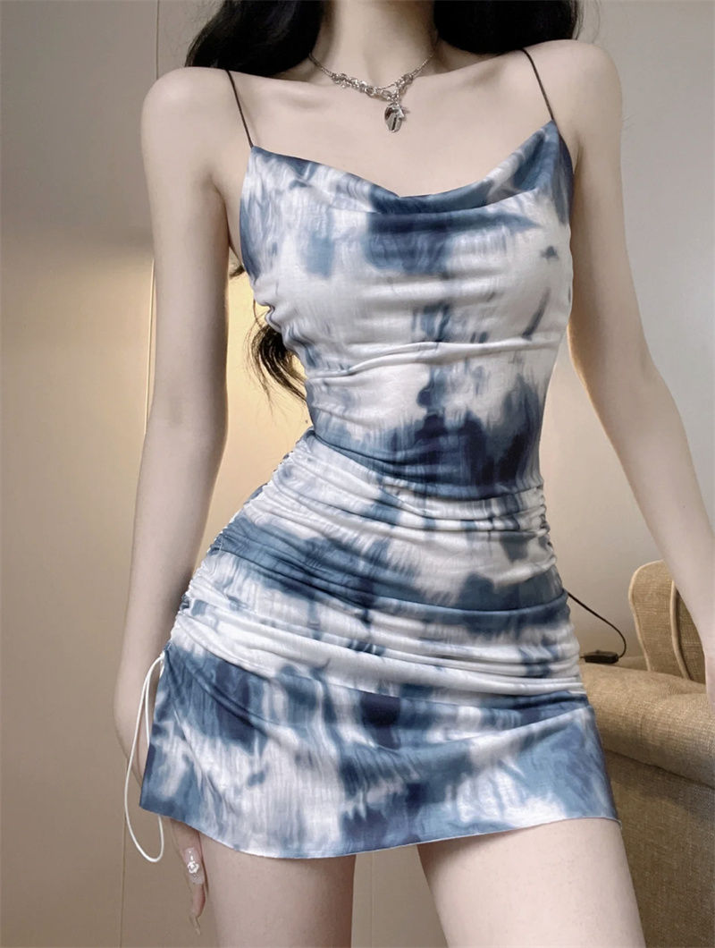 Tie Dyed Backless Boho Mini Dress