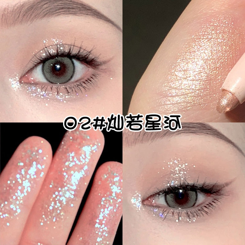 Diamond Glitter Eyeshadow Liner Pencil Face Makeup Highlighter Waterproof Matte Pink Silkworm Champagne Gold Eyeliner Pen