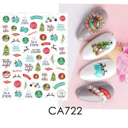 3D Christmas Sticker for Nails Cute Cartoon Sliders Snowflake Elk Xmas Tree Decal Gel Polisn Manicure Nail Art Decor SACA717-724