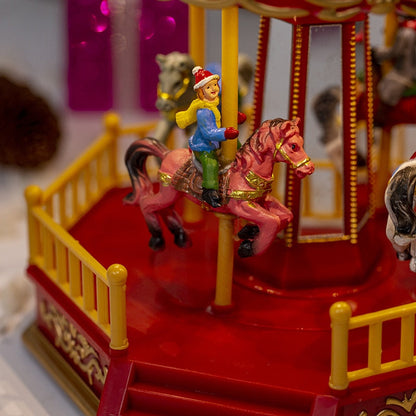 Christmas Decorations LED Glowing Carousel Music House Ornament Rotating Horse Christmas Village Kids Gift Party Xmas Home Decor