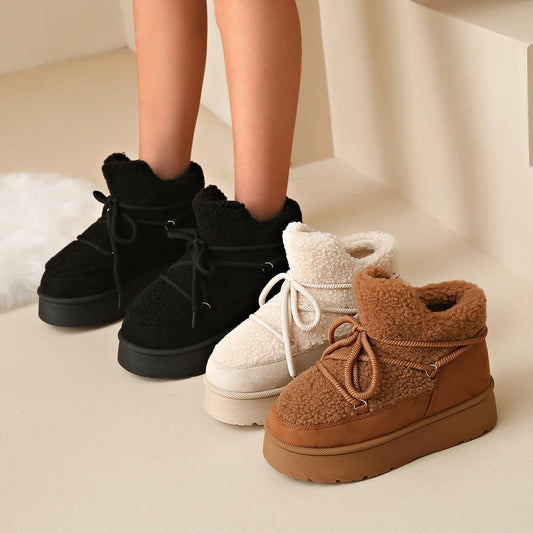 qgtao 2024 Boston Boots Snow Boots Winter New Cashmere Warm Thick Soles Cotton Shoe for Women New Collection Women Bow Decoration