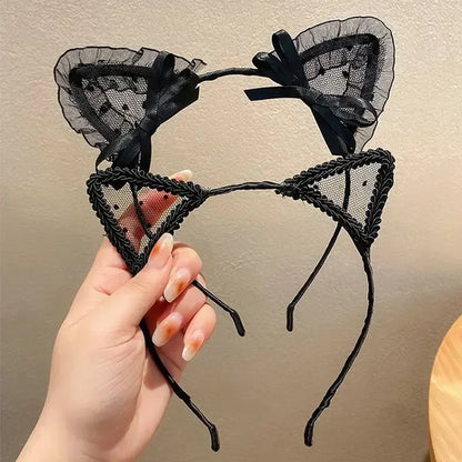 qgtao  -  Women Sexy Black Cat Ears Head Bezel Fashion Lace Lady Hairband Cosplay Headwear Headband Girl Birthday Party Hair Accessories