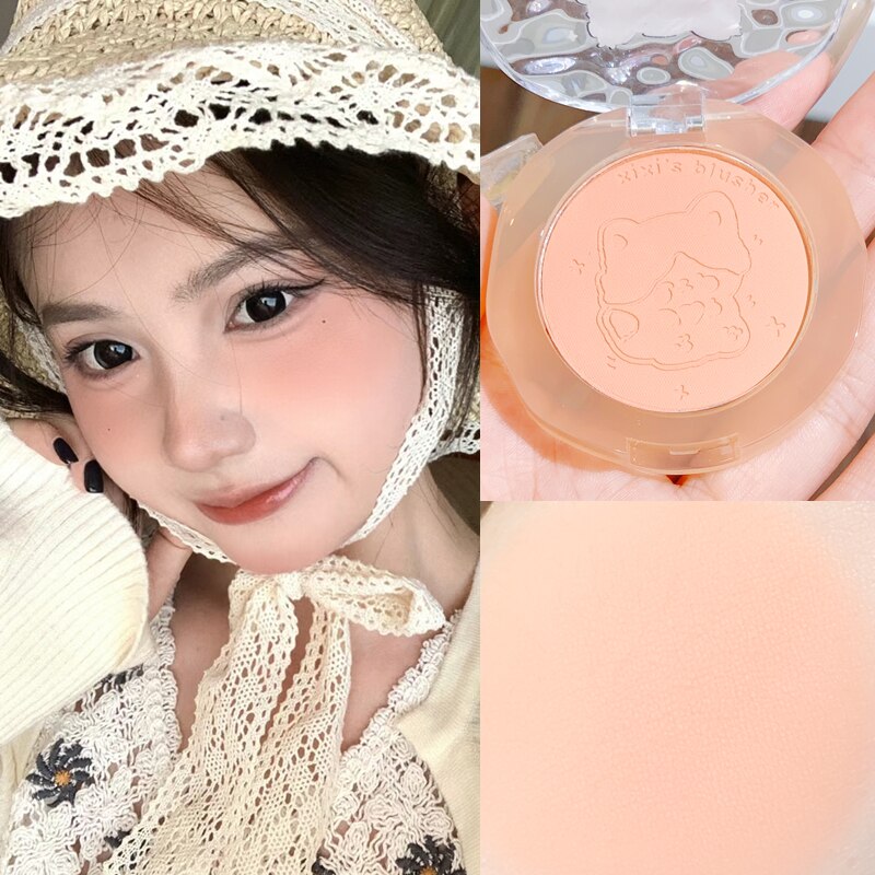 Embossed Cartoon Monochrome Blush Peach Cream Makeup Blush Palette Face Mineral Pigment Cheek Blusher Powder Korean Makeup Rouge