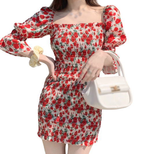 Summer Square Collar Floral Dress