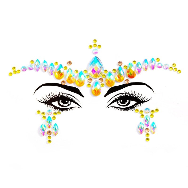 Face Festival Stickers 3D Eyebrow Diamond Temporary Tattoo Kids Show Makeup Halloween Party DIY Face Jewelry Tattoo Decoration