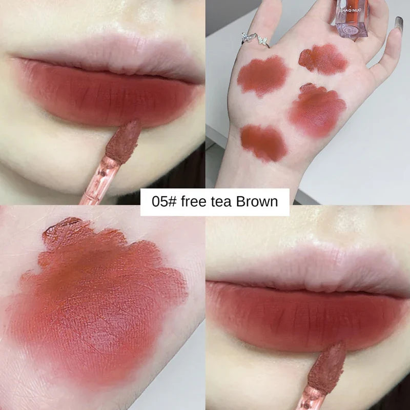 qgtao  6 Colors Cream Air Velvet Matte Lip Glaze Silky-smooth Long Lasting Lip Tint Waterproof Non-stick Cup Lip Gloss Makeup Cosmetics