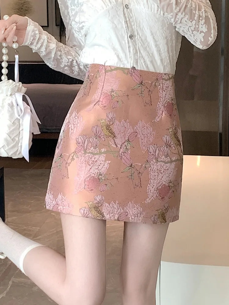 qgtao Women Sweet Floral Embroidery Skirts Cute High Waist Skirts Casual Summer Women Package Hip Bodycon Mini A-line Skirts