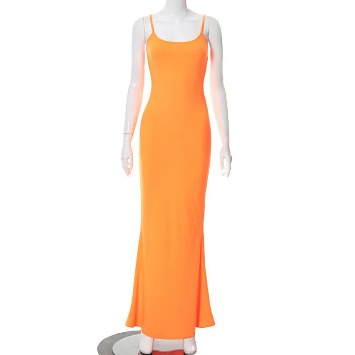 qgtao聽 2024 New Sexy Long Dresses Daily WearWomen Sleeveless Fish Tail Dress, Solid Color Spaghetti Strap Bodycon Long Skirt