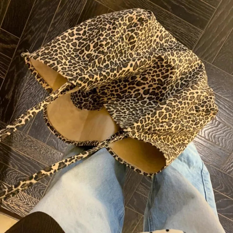qgtao  Vintage Leopard Print Tote Bag Handbag Women Retro Large Capacity Casual Shoulder Bags Female Harajuku Canvas Y2k Bags