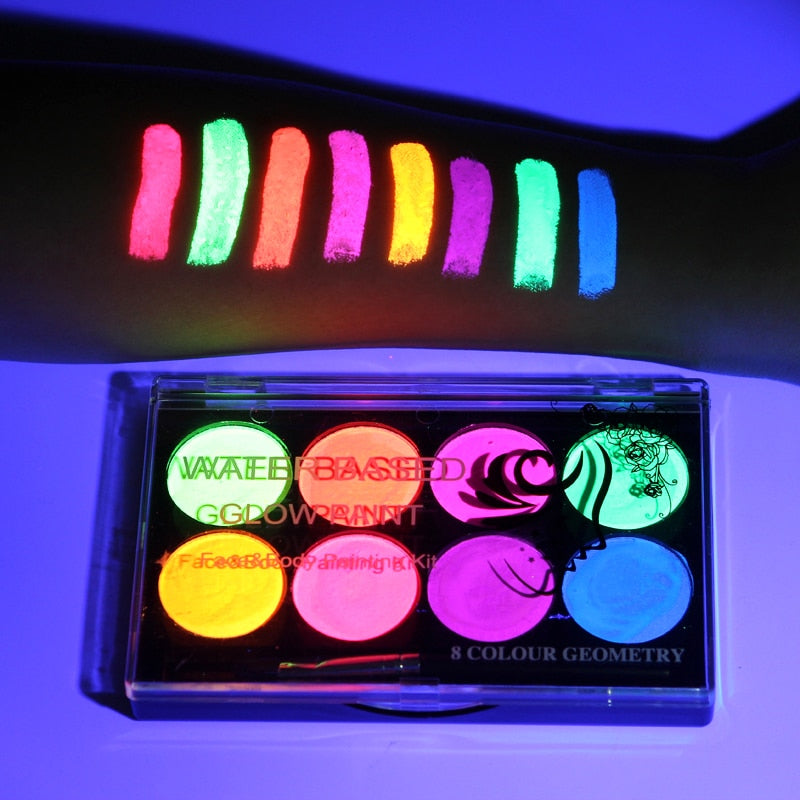 qgtao 8 Colors Face Body Art Paint UV Glow Fluorescent Glowing Christmas Halloween Party Fancy Dress Beauty Makeup Tool