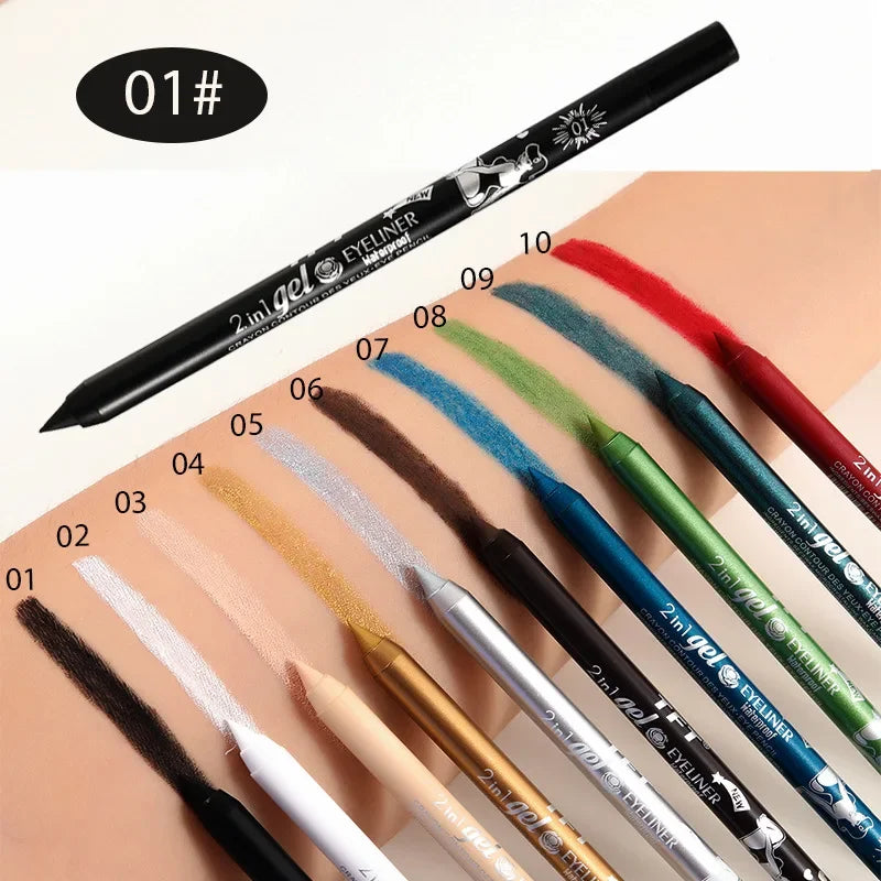 qgtao 7 Colors Waterproof 2 In 1 Eyeliner Lipliner Pencil Blue White Black Eyeliner Gel Pen Easy Wear Lasting Eyes Makeup Cosmetic