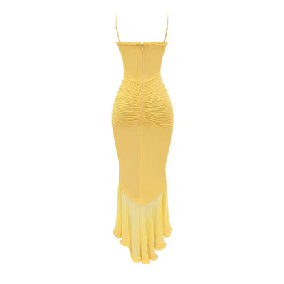 qgtao  -  Women Sexy Backless Sleeveless Square Neck Party Dress Fold Square Neck Female Robe 2024 Summer Lady Party Evening Dresses