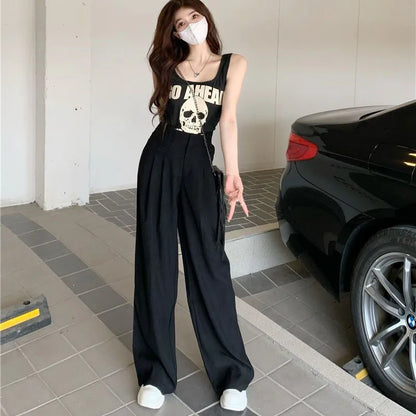 Lucyever High Waist Wide Leg Pants Women Vintage Streetwear Baggy Floor-Length Pants Spring Autumn Korean Style Casual Trousers