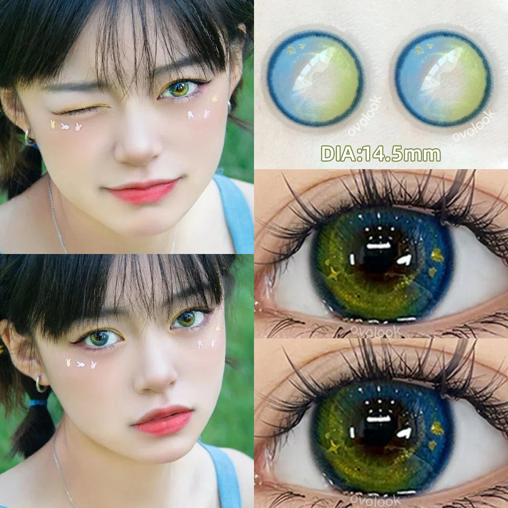 qgtao 1 Pair Green Lenses Colored Contact Lenses for Eyes Beauty Pupils Myopia Eye Color Lenses Prescription Lenses Blue Lens