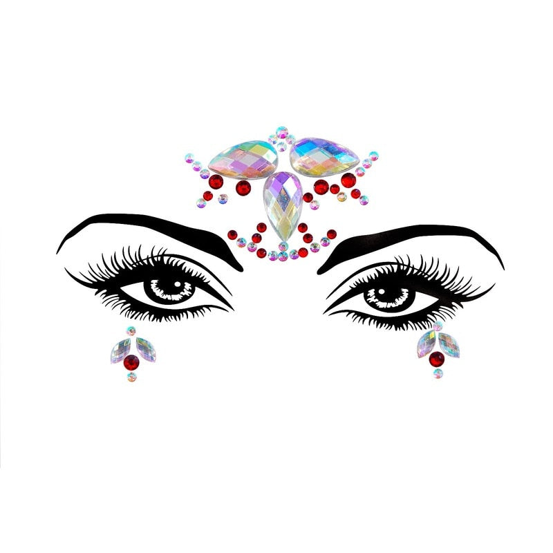 Face Festival Stickers 3D Eyebrow Diamond Temporary Tattoo Kids Show Makeup Halloween Party DIY Face Jewelry Tattoo Decoration