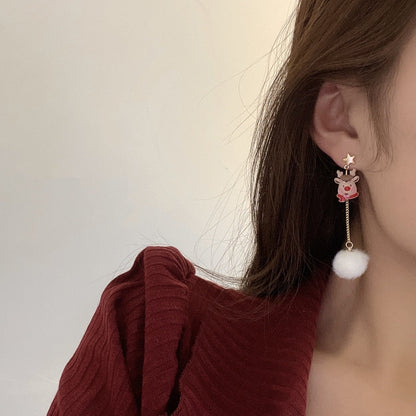 Cute Christmas Elk Dangle Earrings For Women Charm Xmas Deer Star Bowknot Round Ball Drop Earring Girls New Year Party Jewelry