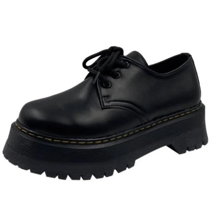 qgtao Loafers Thick Soled Retro Black Leather Shoes Women's 2024 Autumn Winter New Item Japanese Style College Style Lace Up Loafers