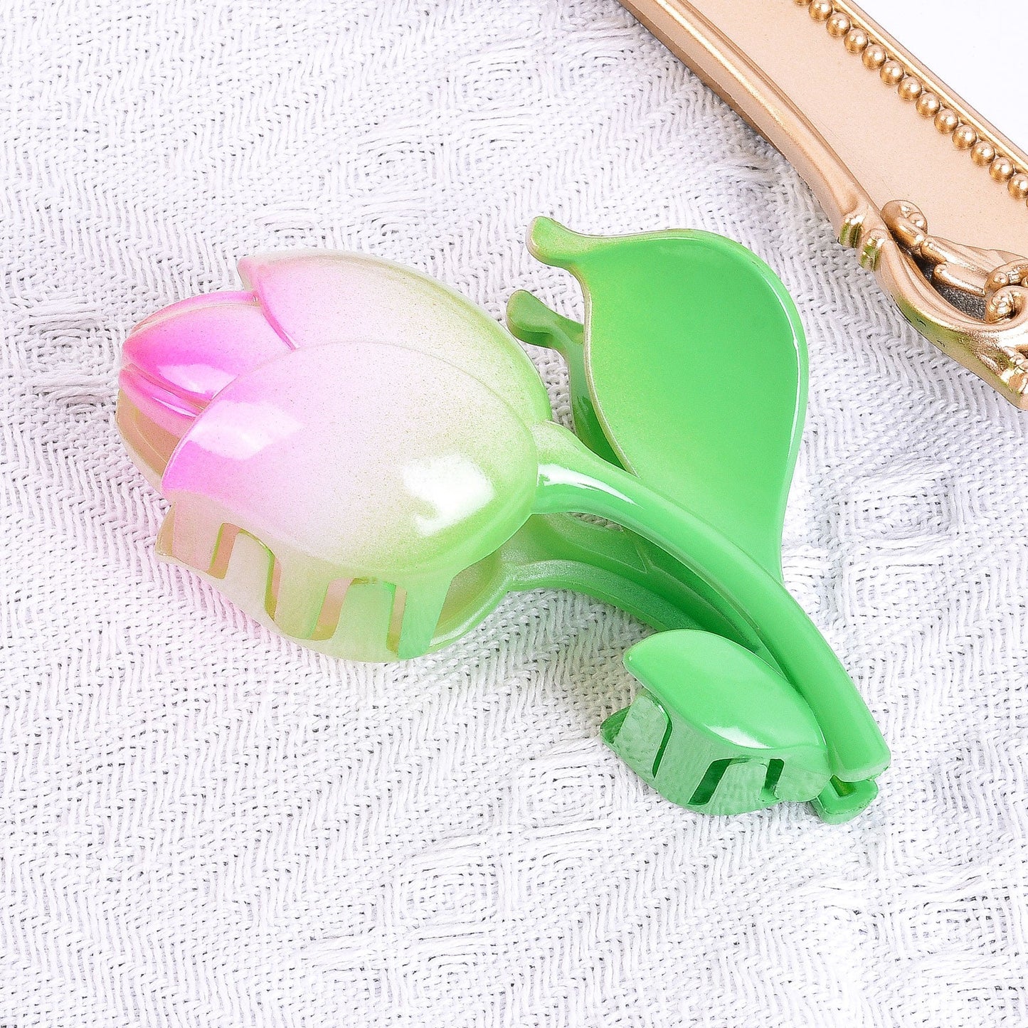 2022 Korean Fashion Pink 3D Tulip Hair Claws Women Girls Summer Shark Clip Hair Accessories Leaves Flowers Ponytail Gradient