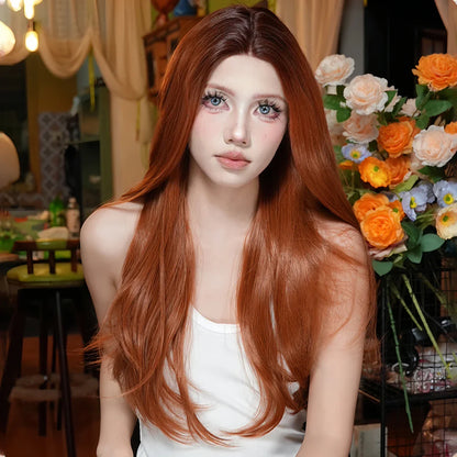 qgtao  -  Natural Fashion Handmade Lace Women's Wig Orange Wave Wig Curly Women's Party Lolita Cosplay Wig