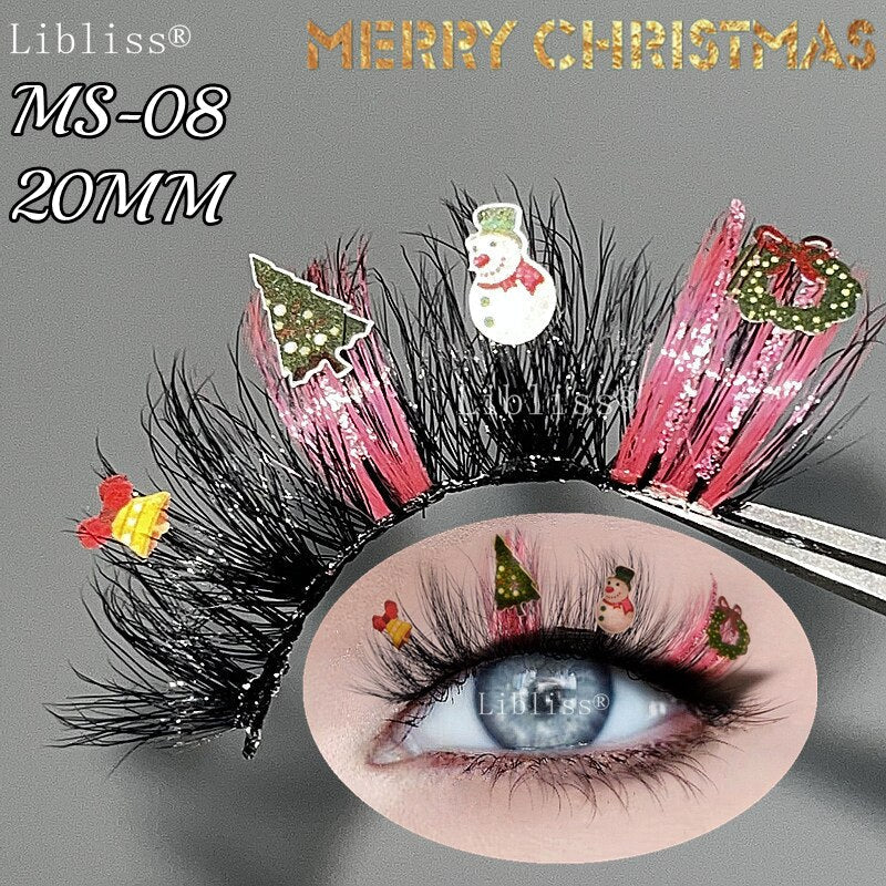 15-20MM Party Fluffy Halloween Christmas Mink Lashes Vendor 3D 5D Glitter Colored Fake Eyelashes Box Package Makeup Tools