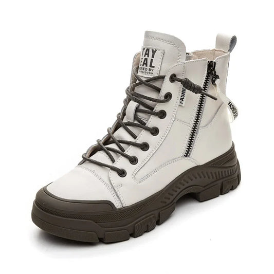 qgtao 2024 Autumn Winter Shoes Genuine Leather Sneakers Fashion Boots for Women Thick Sole Women Ankle Boots Ladies Botas