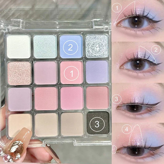 qgtao 16 Colors Eyeshadow Palette Pearlescent Matte Low Saturation Waterproof Glitter Eye Shadow Lasting Eyes Makeup Korean Cosmetics