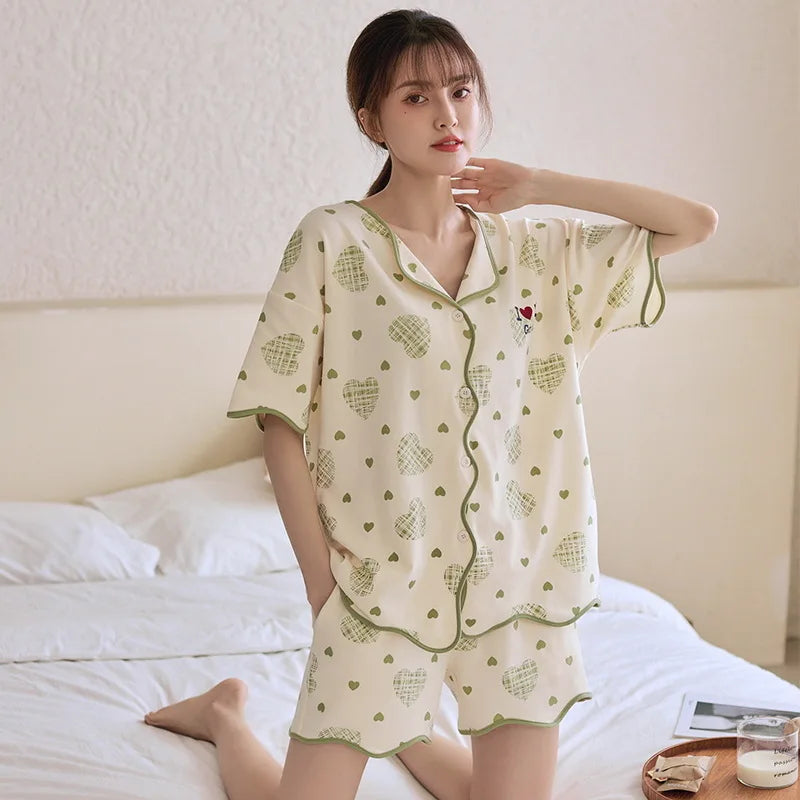 qgtao Spring Cardigan Lapels Nightwear Girls Young Women's Pajama Sets Pyjamas Loose Sleepwear Female Loungewear Pijama Mujer Homewear