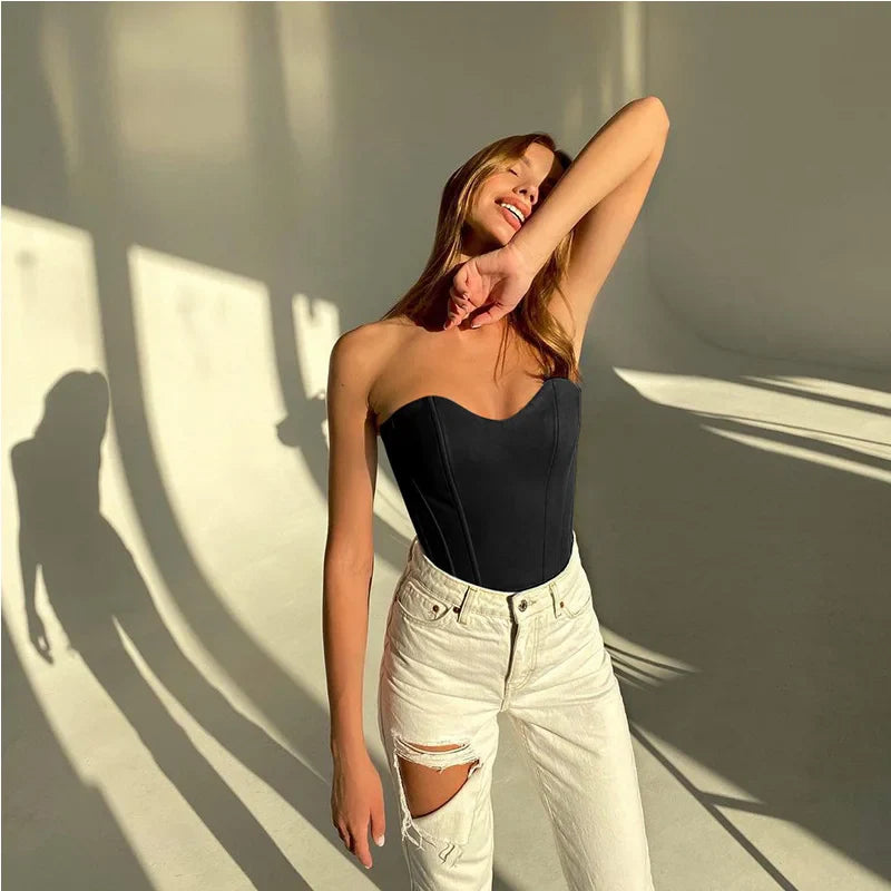 qgtao Sexy Women Tube Tops Solid Sleeveless Slim Skinny Corset Cropped Top 2024 Summer Casual Elegant Female Strapless Vest