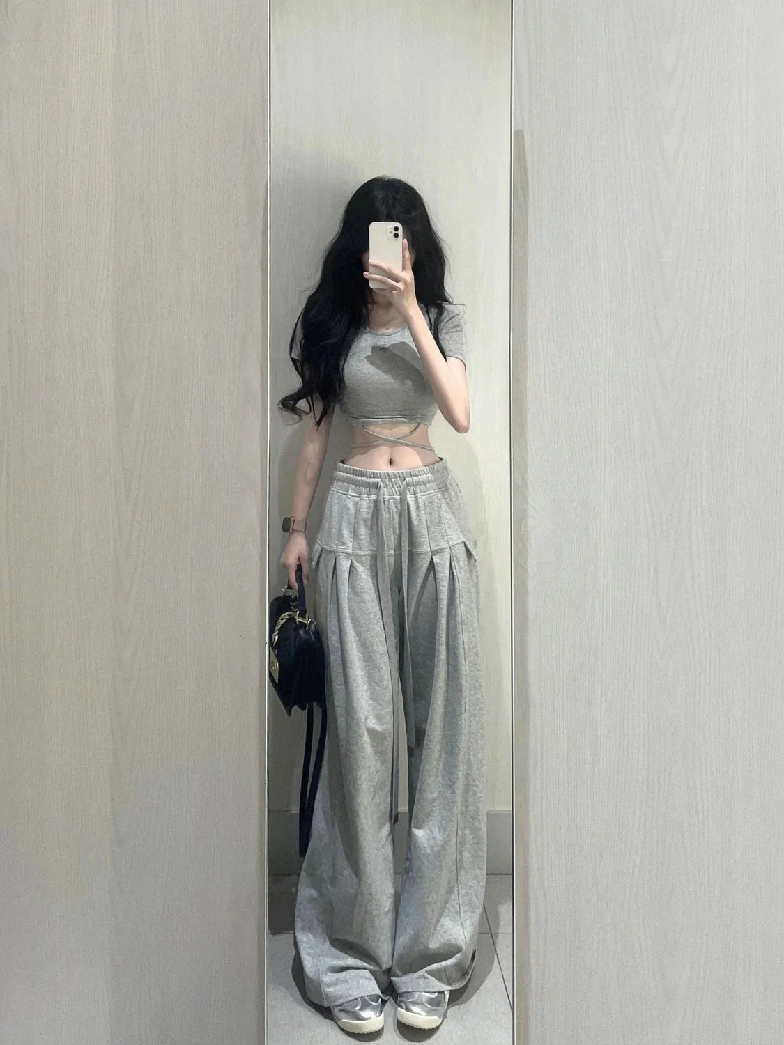 qgtao 2 Piece Pant Sets 2024 Summer Casual Y2k Crop Top + Loose Trousers Sport Wear Korean Fashion Suits Chic Outwear T Shirts Blouse