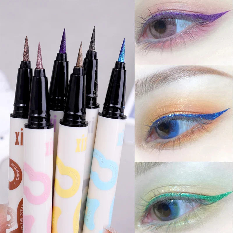 qgtao 6 Colors Thin Pearlescent Eyeliner Liquid  Pencil 3 in 1 Shiny Silkworm Eye Shadow Stick Lasting Smooth Glitter Eyeliner Makeup