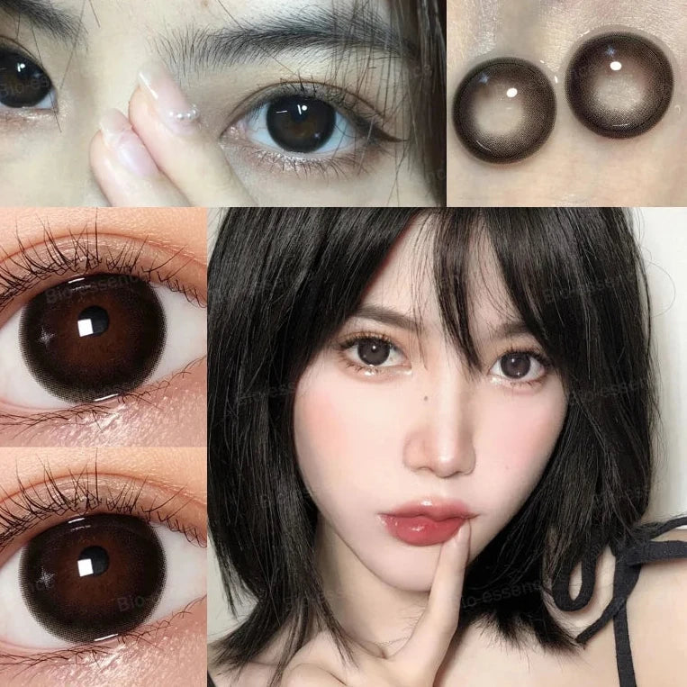 qgtao  1 Pair Dark Lenses Korean Style Colored Contact Lenses Myopia Lenses Black Lenses Fog Pearl Lens High Quality