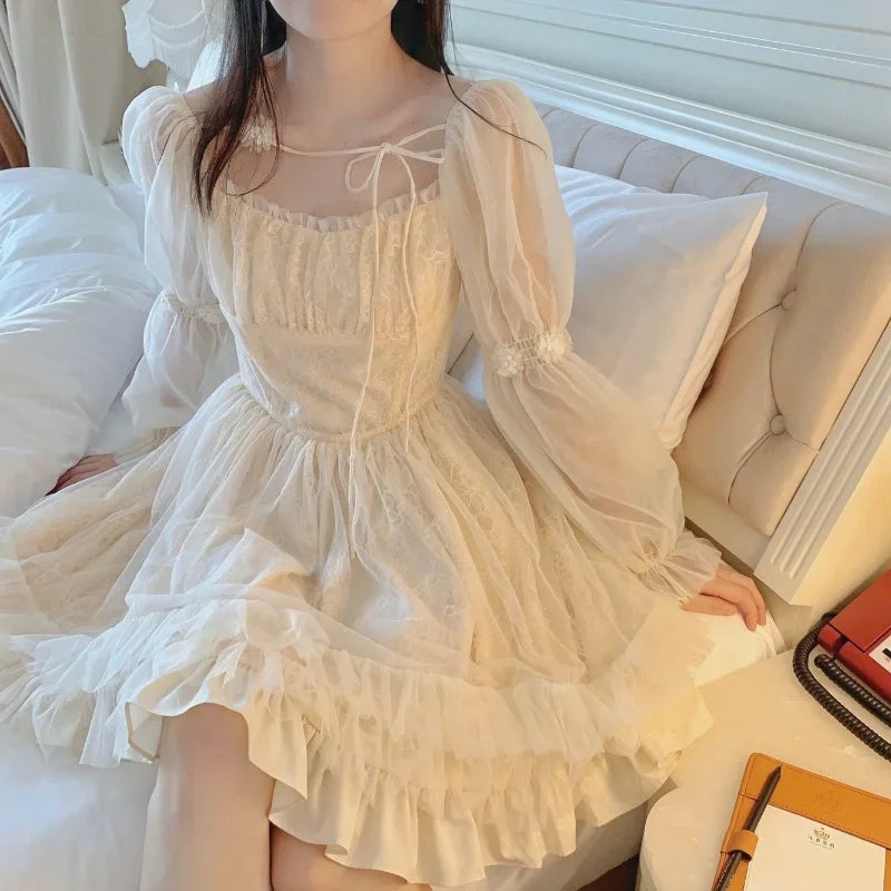 qgtao Lolita Kawaii Dress Women Casual Long Sleeve Vintage Y2k Mini Dress Female Japanese Style One Piece Dress Korean 2024 Spring