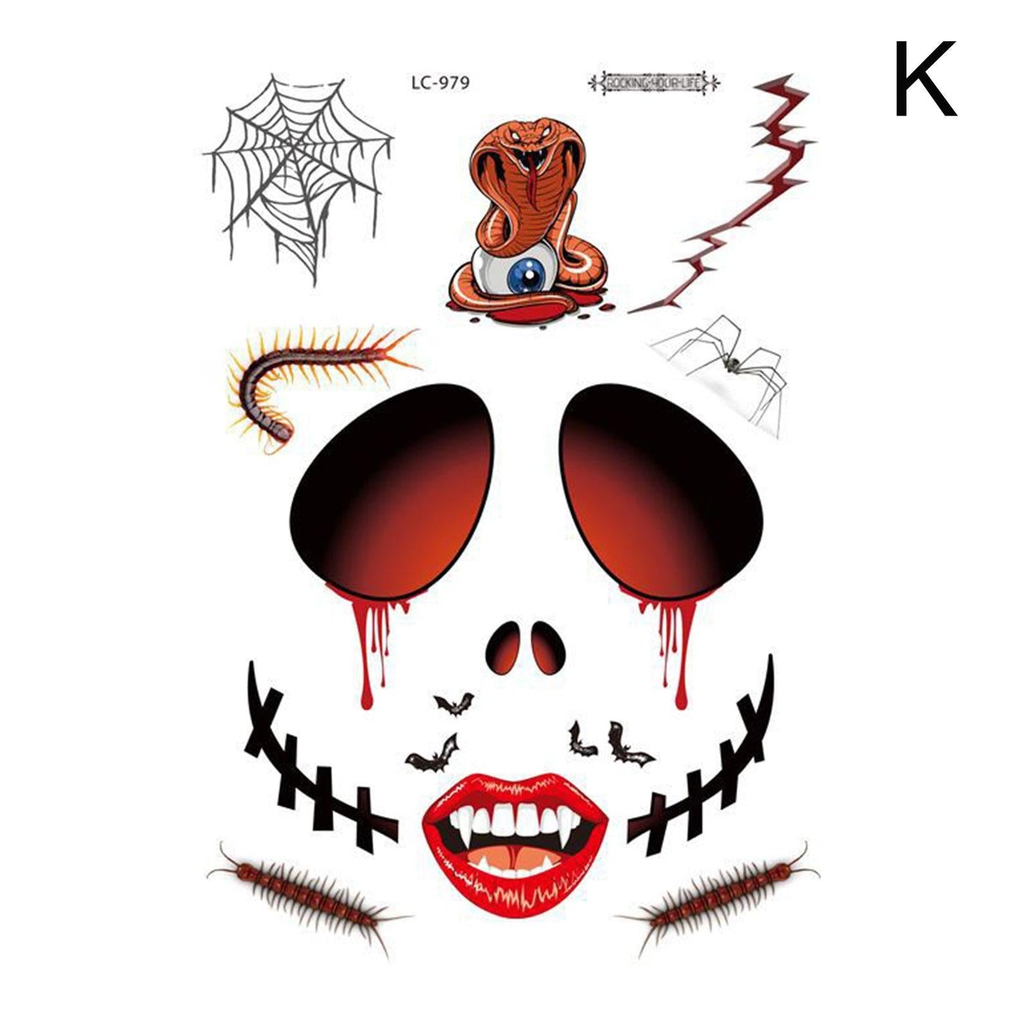 Waterproof Facial Makeup Sticker Special Face tattoo Day Of The Dead Skull Face Dress Up Halloween Temporary Tattoo Stickers