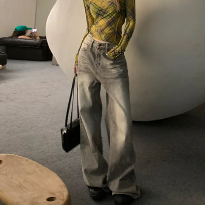 qgtao Y2k Vintage Jeans Women High Waist Baggy Straight Casual Wide Leg Pants Streetwear Fashion Distressed Loose Denim Trousers