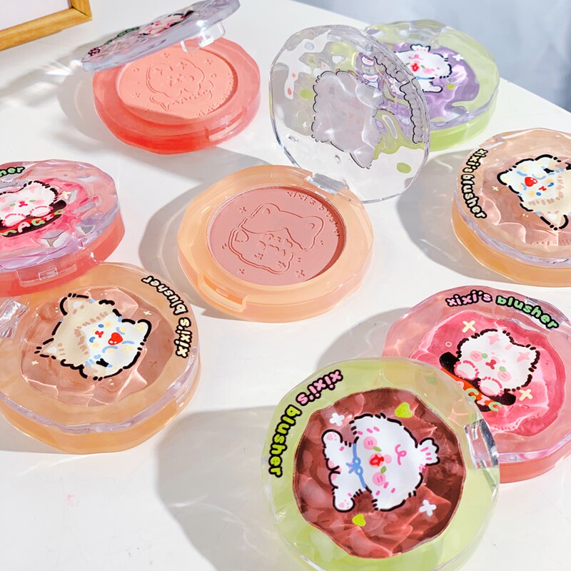 Embossed Cartoon Monochrome Blush Peach Cream Makeup Blush Palette Face Mineral Pigment Cheek Blusher Powder Korean Makeup Rouge