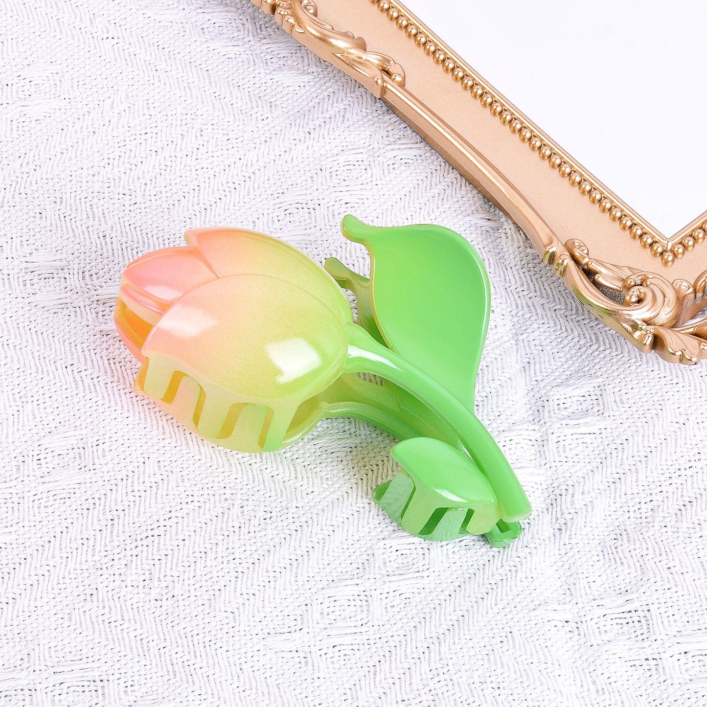 2022 Korean Fashion Pink 3D Tulip Hair Claws Women Girls Summer Shark Clip Hair Accessories Leaves Flowers Ponytail Gradient