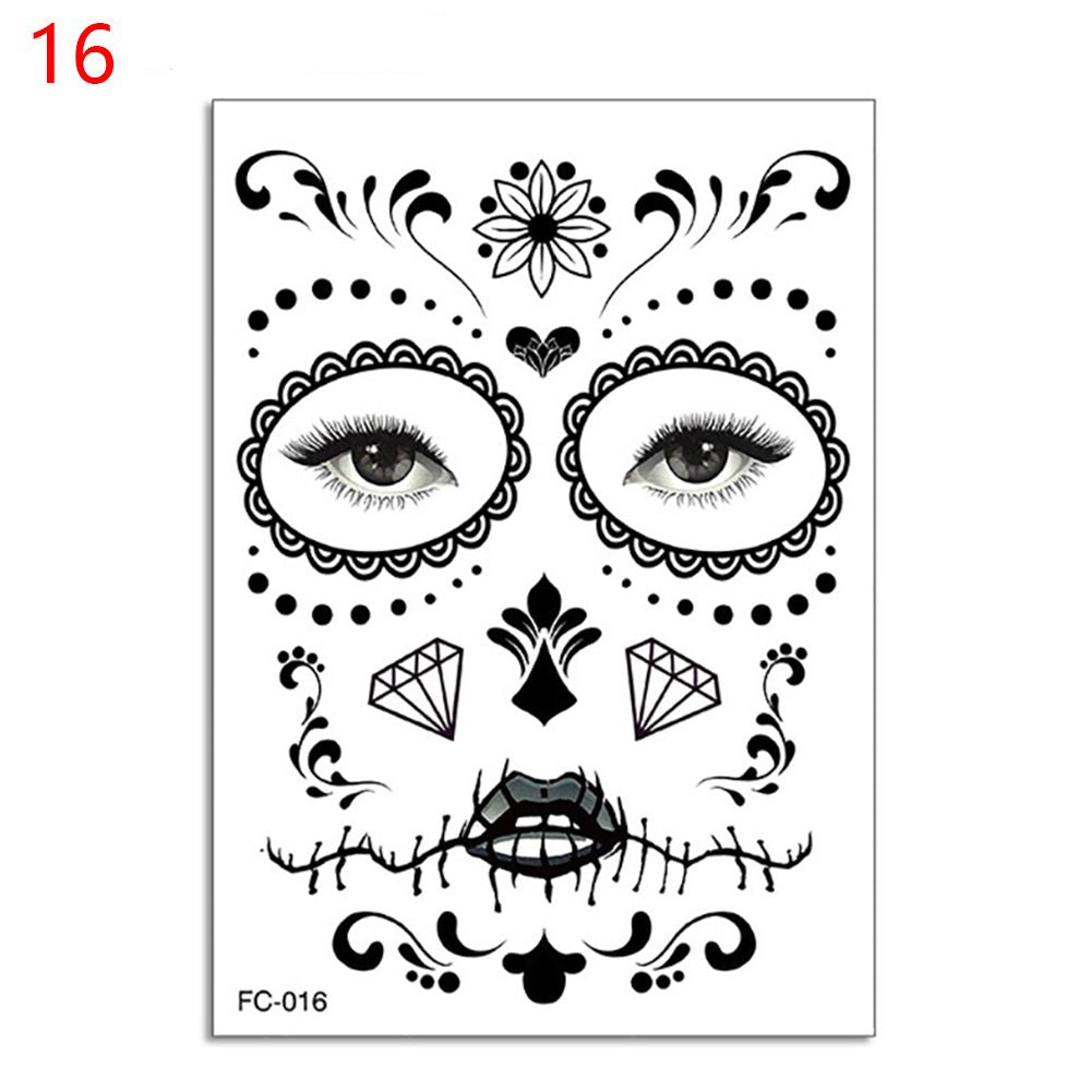 Waterproof Facial Makeup Sticker Special Face tattoo Day Of The Dead Skull Face Dress Up Halloween Temporary Tattoo Stickers