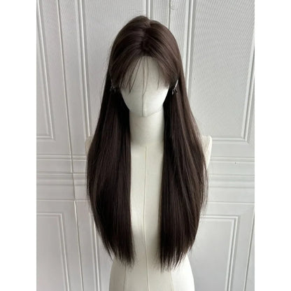 qgtao  -  Temperament Black Wig Long Black Hair Headband Lace Front Wigs Natural Comfortable Fluffy Long Straight Wig for Daily Use