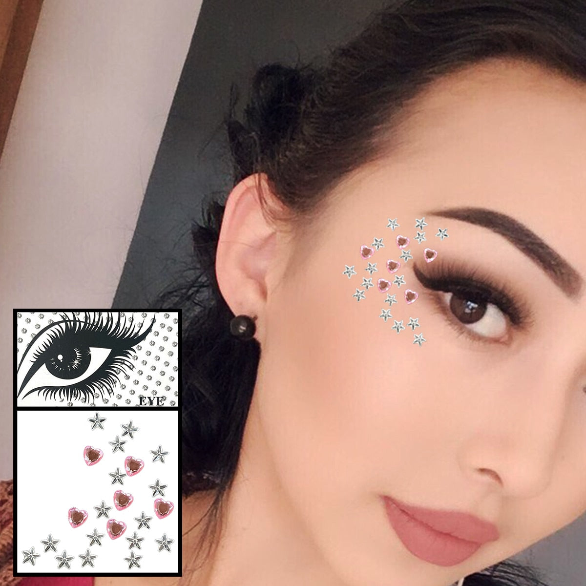 qgtao  Face Gems Temporary Tattoos Eyes Body Rhinestones Crystals Jewelry Makeup Sticker Glitter Bindi Dots Tears Jewels Halloween Rave