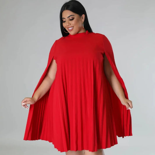 qgtao Fashion Plus Size Women Dresses Elegant Solid Color O Neck Cape Sleeve  Draped Mini Dress Loose Summer Vestidos De Fiesta