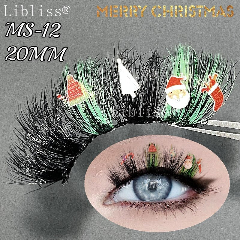 15-20MM Party Fluffy Halloween Christmas Mink Lashes Vendor 3D 5D Glitter Colored Fake Eyelashes Box Package Makeup Tools