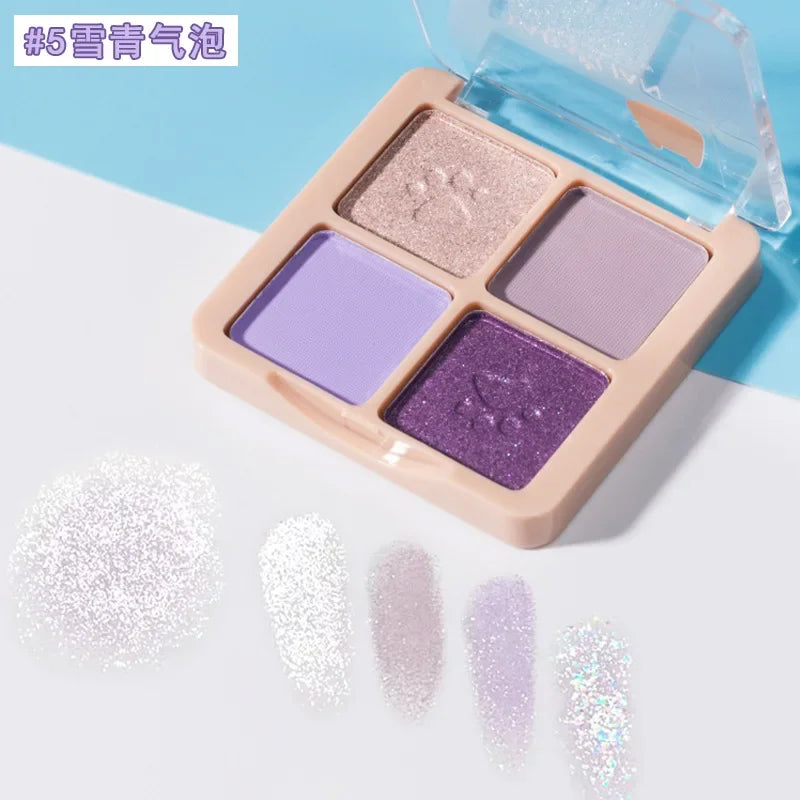 qgtao Cartoon Cat's Paw Fun Eyeshadow Quad Olive Green Blue Low Saturation Ash Powder Matte Eye Makeup Affordable Makeup