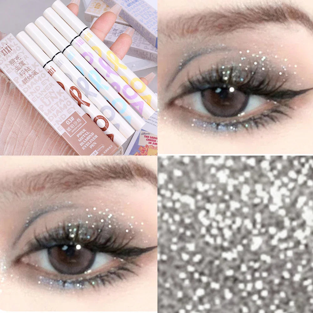 qgtao 6 Colors Thin Pearlescent Eyeliner Liquid  Pencil 3 in 1 Shiny Silkworm Eye Shadow Stick Lasting Smooth Glitter Eyeliner Makeup