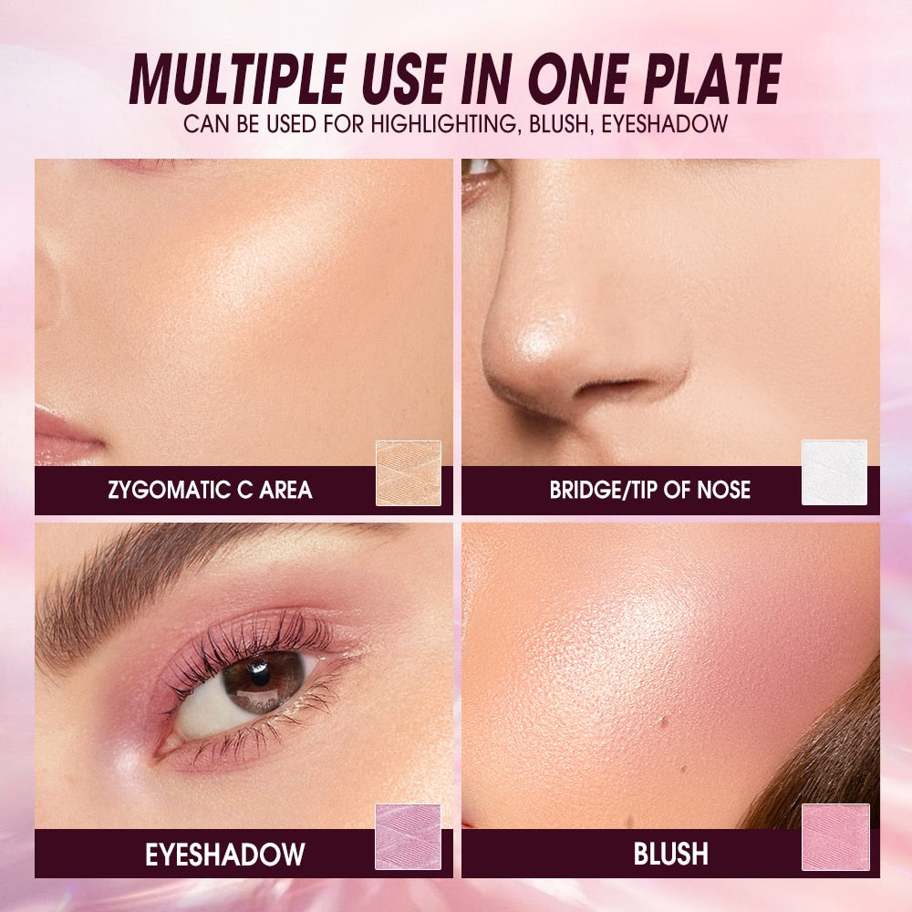 Highlighter Makeup Palette Waterproof Long Lasting Brilliant Lighten Skin Shimmer Contour Makeup Highlight for Face Body