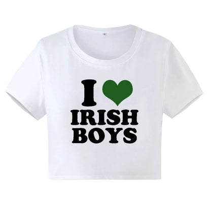 I Love Irish Boys Hip Hop Graphic Women Cropped Tops Harajuku Kawaii Clothes 2000s Y2k Baby Tee Fashion T Shirt Female Crop Top